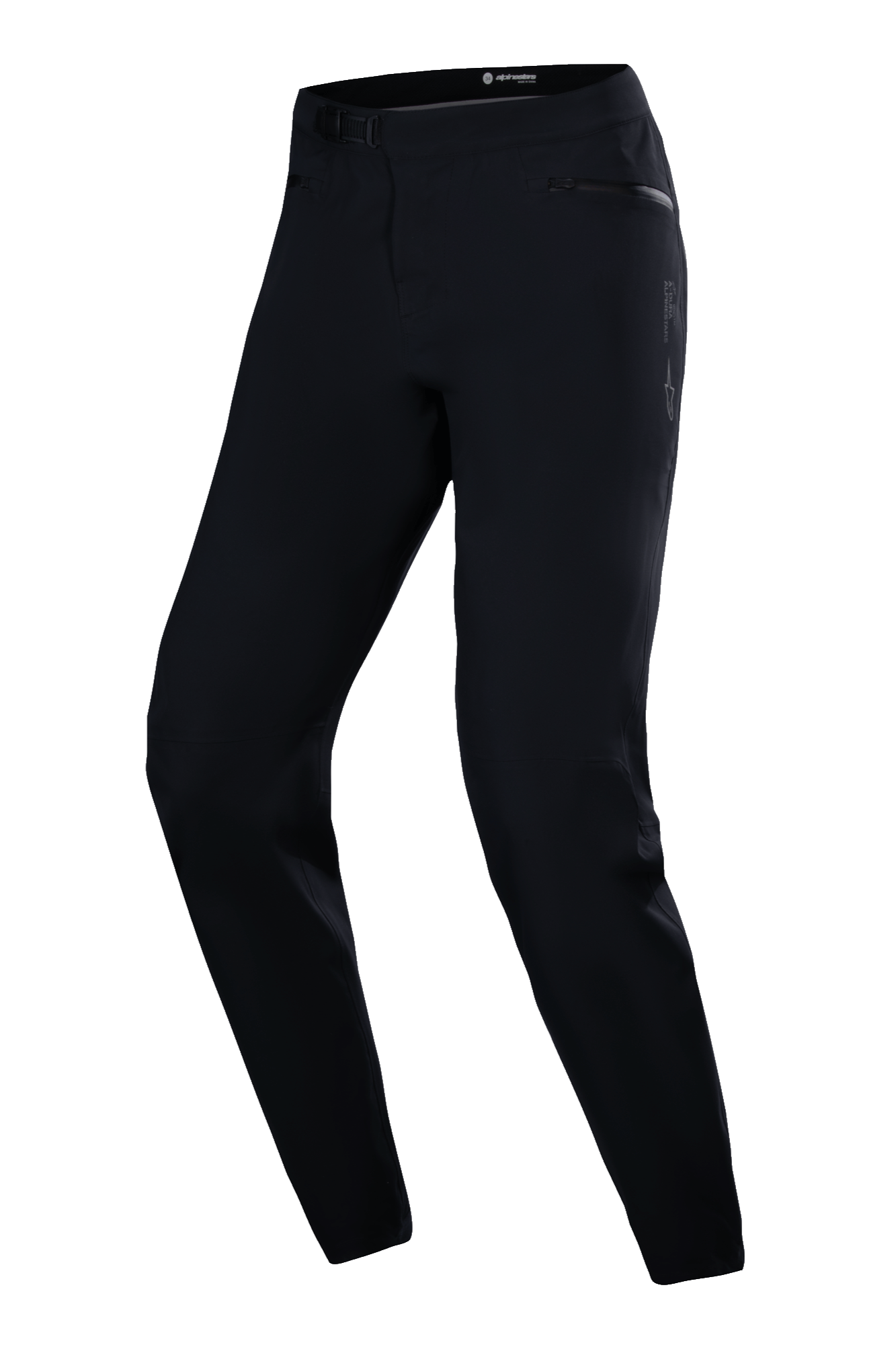 Alpinestars Stella A-Dura Waterproof Pant, damskie spodnie rowerowe MTB, czarne, zapięcie na zapadkę w pasie, kieszenie na zamek i zwężany krój do jazdy po szlakach
