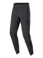 Alpinestars Stella A-Dura Pants, damskie spodnie rowerowe MTB, czarne, wyposażone w podwójne zapięcie na napy z przodu, regulację w talii i kieszenie na zamek, minimalistyczny design z małym białym logo gwiazdy, wytrzymały materiał 2-way stretch do jazdy w terenie