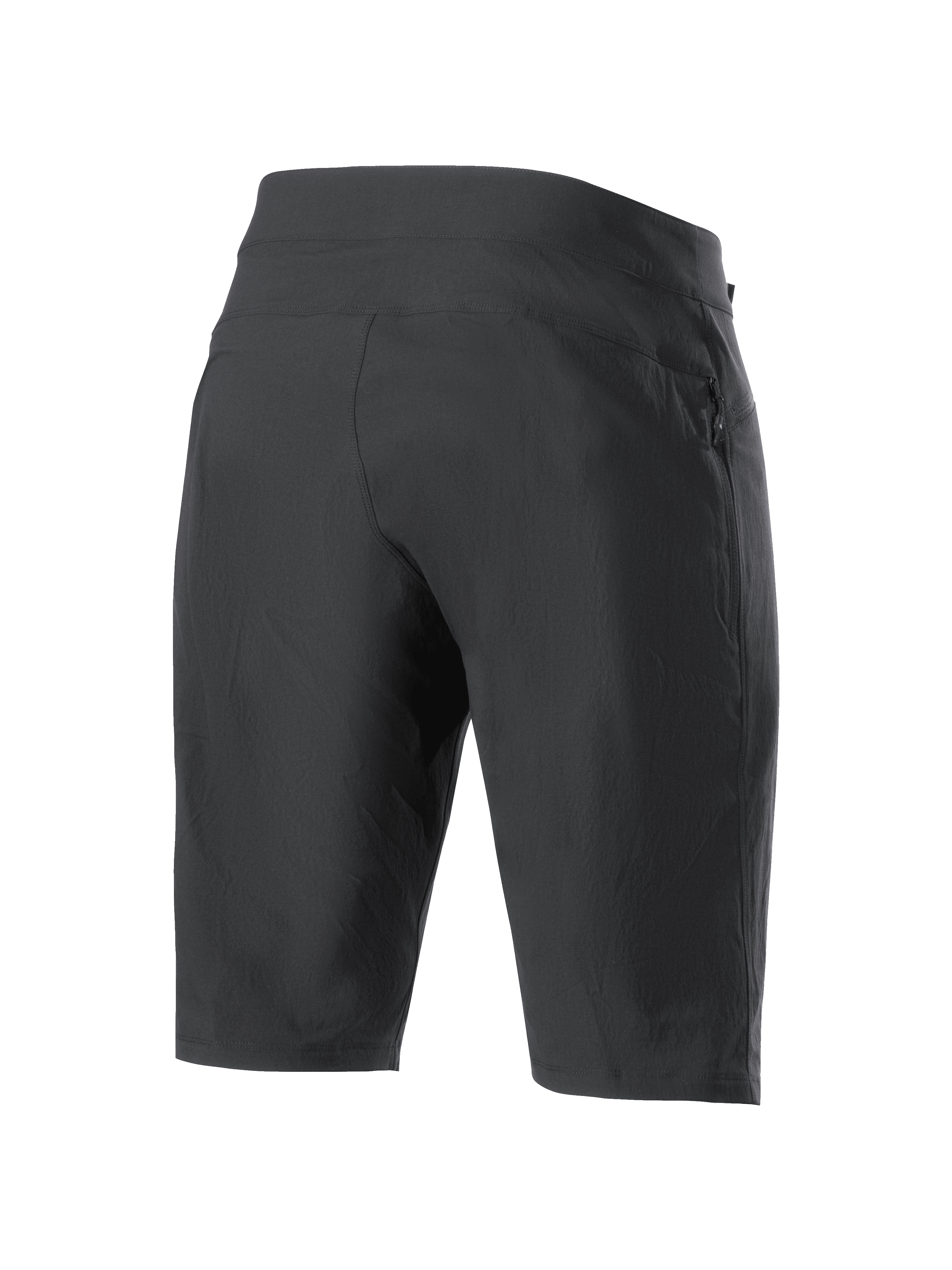 Alpinestars Stella A-Dura Liner Shorts, damskie spodenki rowerowe MTB, czarne, widok z tyłu, boczna kieszeń na zamek, materiał rozciągliwy w dwóch kierunkach