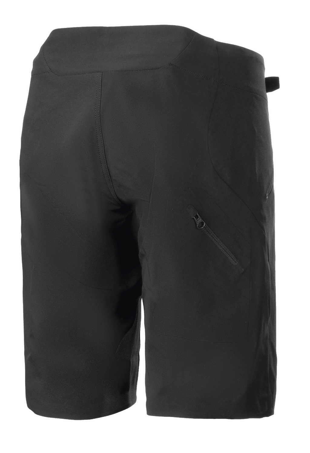 Alpinestars Women Stella Drop Algorithm Shorts, Black, Mountain Bike Shorts, rear view showing technical paneling and diagonal zippered pocket on the right leg, lightweight and durable design for off-road cycling