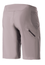 Alpinestars Stella Drop Algorithm Shorts, damskie spodenki rowerowe MTB, szare (Sparrow Gray), widok z tyłu ze zgrzewaną kieszenią na zamek na nogawce, techniczny elastyczny materiał o dopasowaniu do kobiecej sylwetki, zaprojektowane do wyczynowej jazdy trailowej i terenowej.