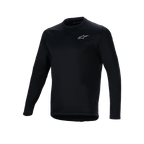 Alpinestars A-Dura Thermal Jersey, czarna koszulka rowerowa z długim rękawem, małe białe logo Alpinestars na klatce piersiowej, przedłużony tył zapewniający osłonę pleców, izolująca wyściółka z polaru do jazdy MTB w chłodne dni