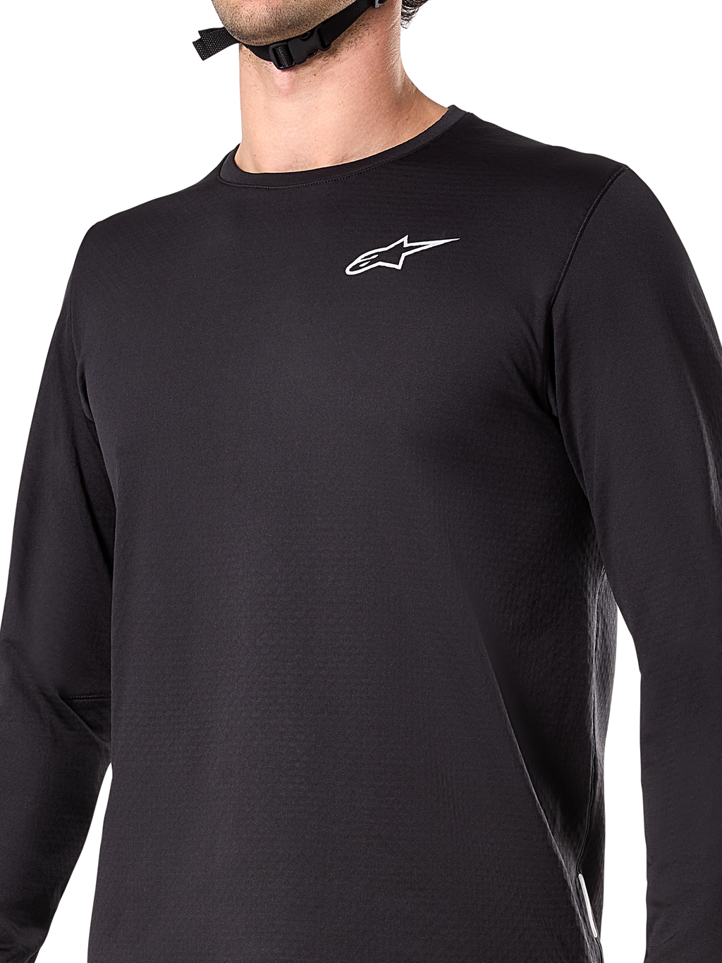 Alpinestars A-Dura Thermal Jersey, rowerowa koszulka termiczna z długim rękawem, czarna, z białym logo na klatce piersiowej, izolujący materiał z polarową podszewką, przedłużony tył, przeznaczona do jazdy na rowerze górskim w chłodne dni