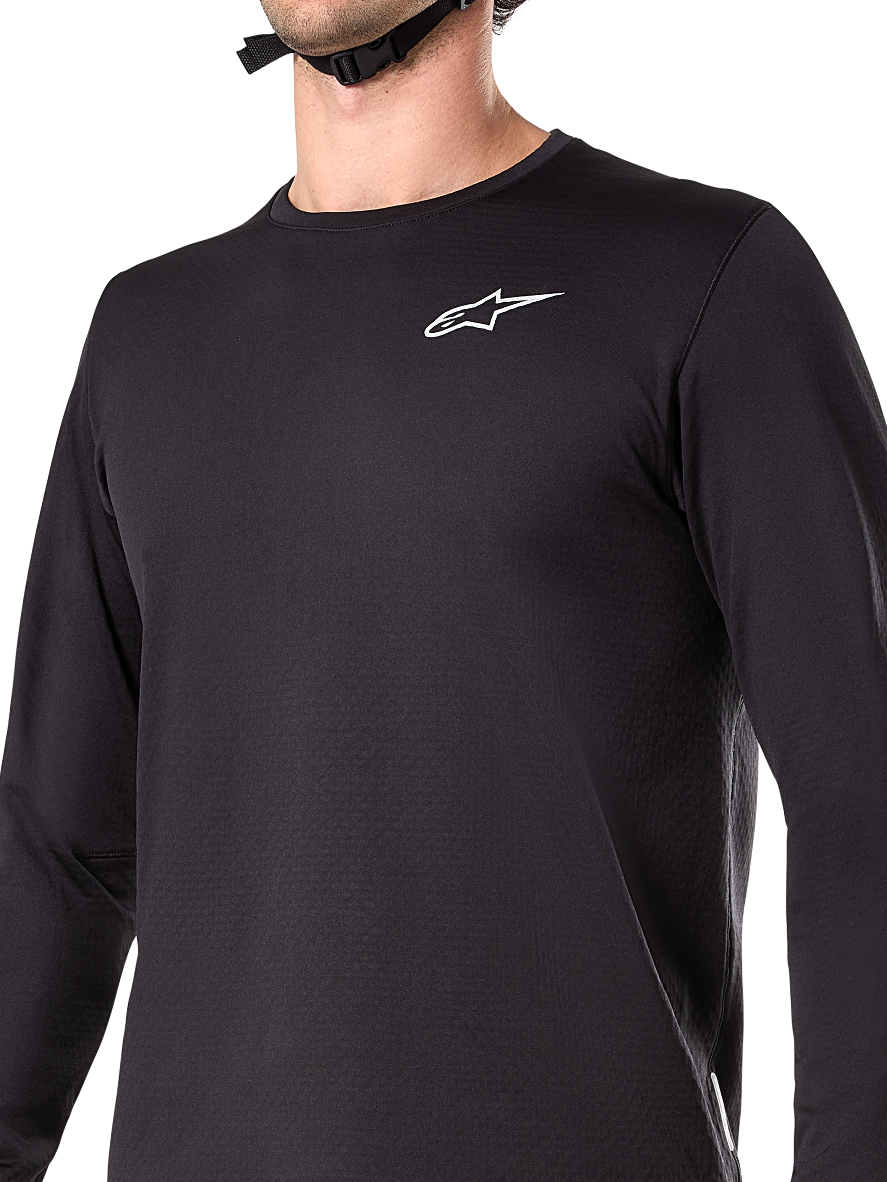 Alpinestars A-Dura Thermal Jersey, rowerowa koszulka termiczna z długim rękawem, czarna, z białym logo na klatce piersiowej, izolujący materiał z polarową podszewką, przedłużony tył, przeznaczona do jazdy na rowerze górskim w chłodne dni