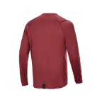 Alpinestars A-Dura Thermal Jersey, rowerowa koszulka termiczna z długim rękawem, burgundowa, widok z tyłu ukazujący przedłużony tył dla lepszej osłony, teksturowana tkanina izolacyjna, minimalistyczne logo na dole