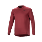 Alpinestars A-Dura Thermal Jersey, rowerowa koszulka termiczna z długim rękawem, bordowa, teksturowany materiał izolacyjny z małym czarnym logo gwiazdy na piersi, przedłużony tył do jazdy MTB.