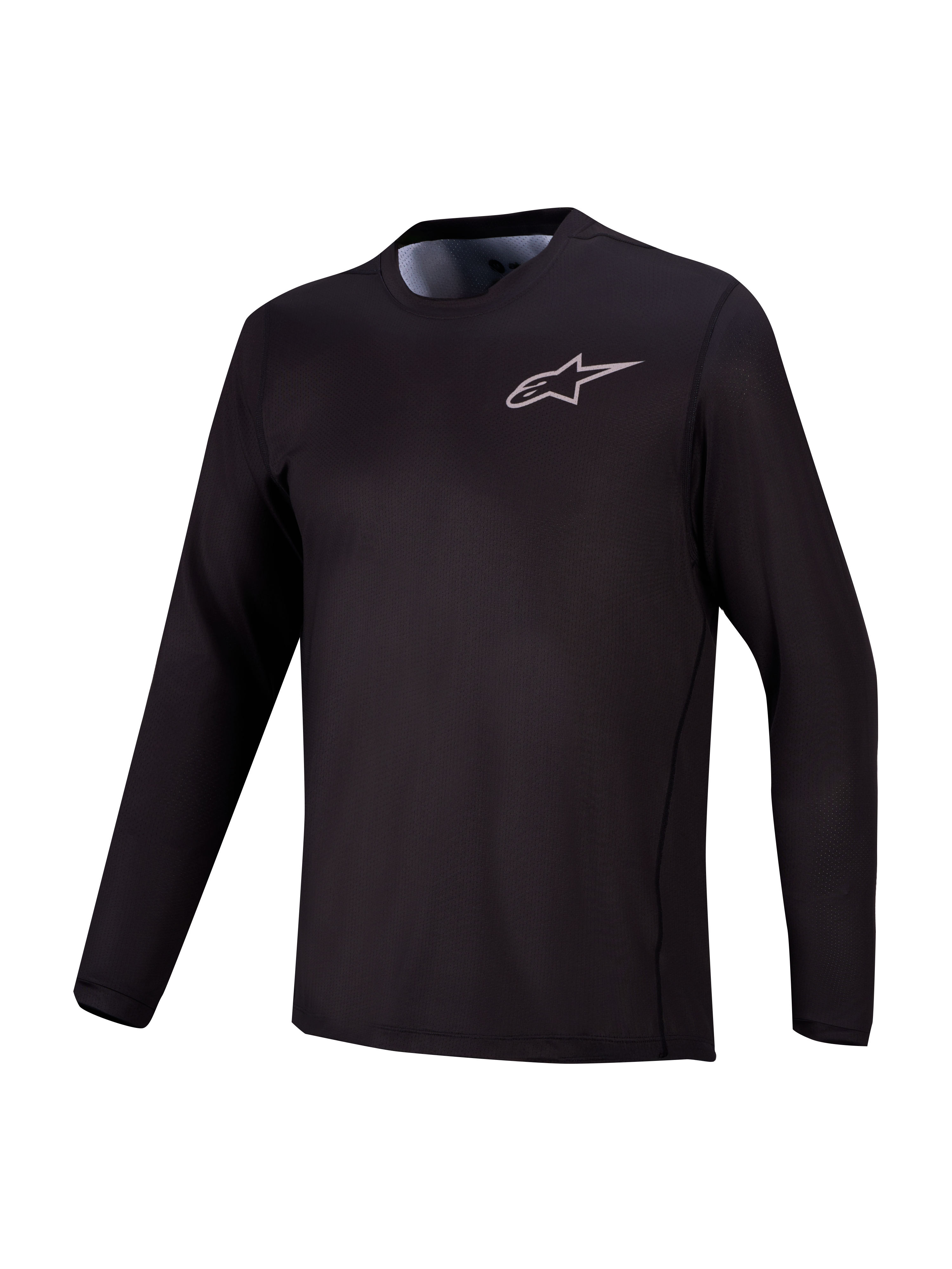 Czarna koszulka MTB A-Dura Air z długim rękawem, oddychająca siateczka żakardowa z logo Alpinestars na piersi.