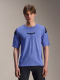 Alpinestars A-Aria Polartec Elite Jersey, Short Sleeve MTB Jersey, Baja Blue, worn by a male model, featuring black 'astars' wordmark on the chest and shoulder logos, performance trail riding apparel.