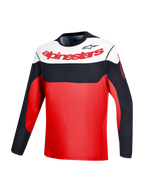Czerwona koszulka A-Dura Race z długim rękawem, logo Alpinestars i czarno-białe panele, idealna do MTB.