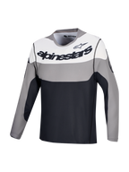 Alpinestars A-Dura Race Jersey, Long Sleeve MTB Cycling Jersey, Gray, White and Black with chest logo graphics, lightweight recycled stretch fabric