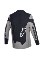 Alpinestars A-Dura Race Jersey, long-sleeve MTB cycling jersey, back view, gray and black with white logo graphics, lightweight recycled stretch fabric with a drop tail