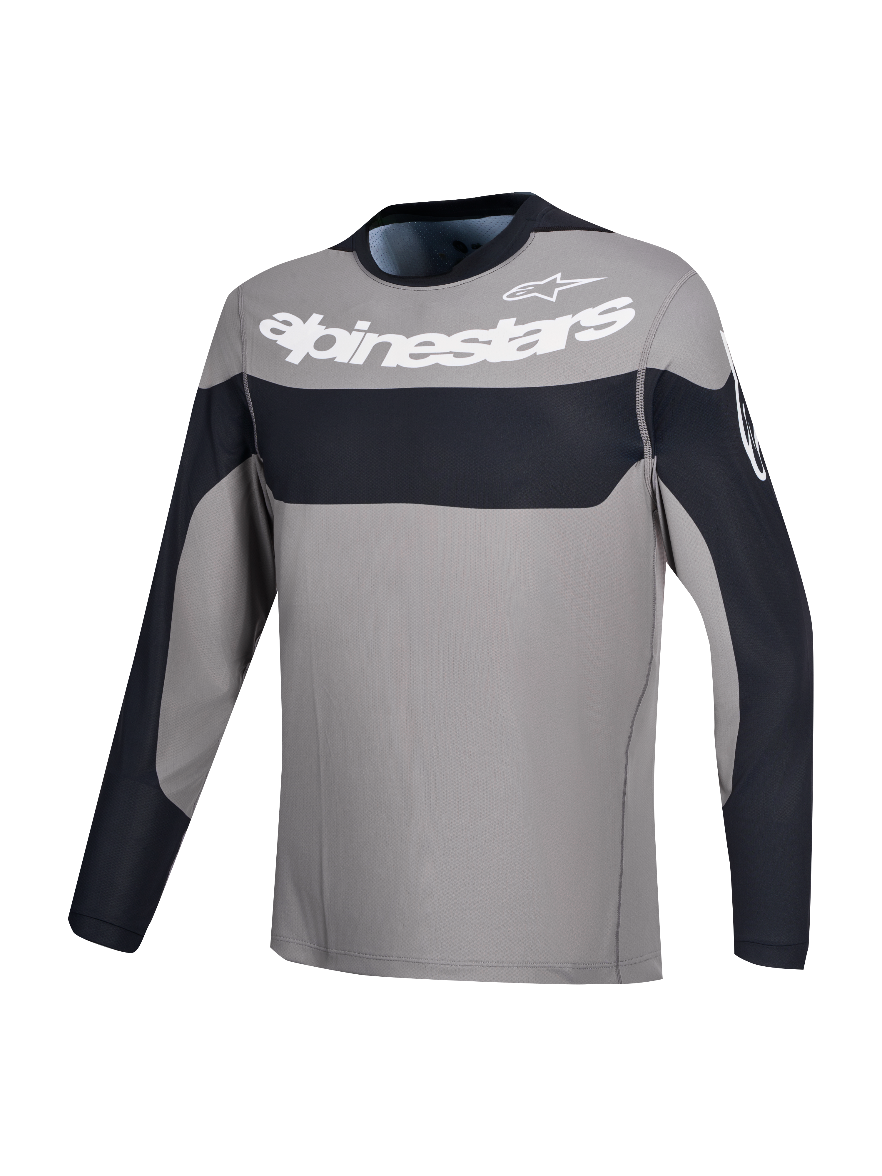 Alpinestars A-Dura Race Jersey, long sleeve mountain bike cycling jersey in gray and black with white chest logo graphics