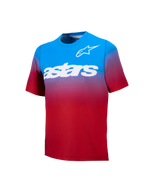 Koszulka MTB A-Dura ASTARS 2.0 z krótkim rękawem, czerwono-niebieski gradient i białe logo na piersi.