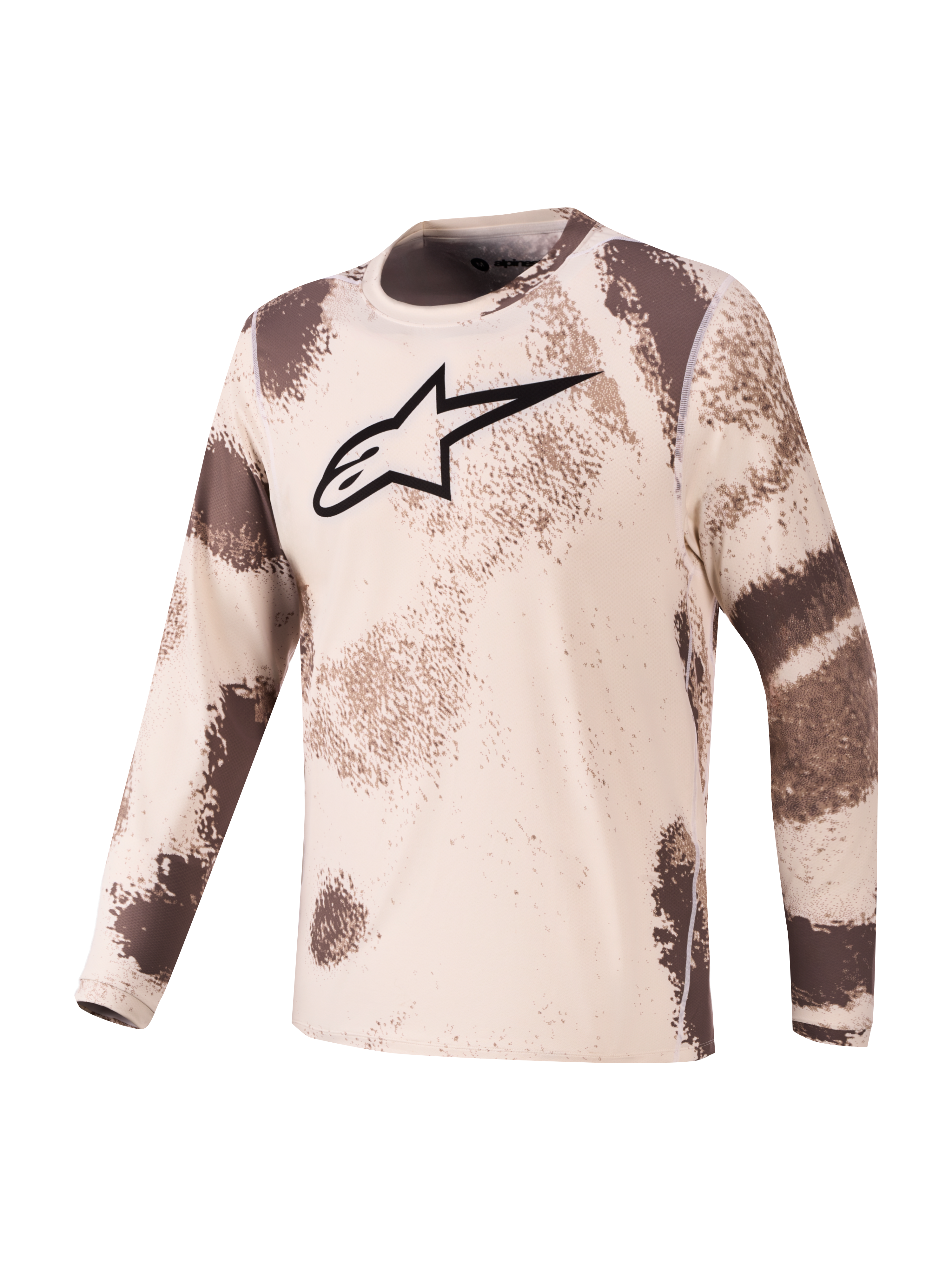 Alpinestars Koszulka A-Dura Ride, koszulka rowerowa MTB z długim rękawem, piaskowy kamuflaż, grafika z logo Astars na piersi, elastyczna i szybkoschnąca tkanina