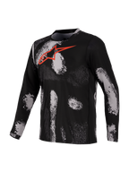 Alpinestars A-Dura Ride Jersey, Long Sleeve MTB Mountain Bike Jersey, Black Camo with Red Chest Logo, Recycled Poly/Spandex Quick-Drying Fabric