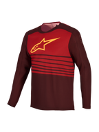 Koszulka MTB A-Dura Elite 2.0 Bordeaux, długi rękaw, czerwony blok na piersi i żółte logo Astars.