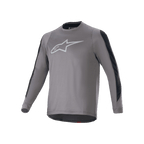 Alpinestars A-Dura Dri Astar Long Sleeve Jersey, ciemnoszara koszulka z długim rękawem, białe logo Astars na piersi, czarne siateczkowe panele wentylacyjne na rękawach, techniczna odzież rowerowa do MTB