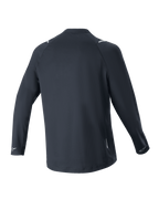 Alpinestars A-Aria Switch Long Sleeve Jersey, czarna koszulka rowerowa, widok z tyłu, lekki i oddychający materiał poliestrowy, przedłużony tył zapewniający osłonę, odblaskowe logo Alpinestars na mankietach, sportowy krój do jazdy MTB