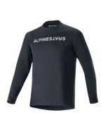 Alpinestars A-Aria Switch Long Sleeve Jersey, koszulka rowerowa MTB, czarna, wyraźne białe logo Alpinestars na piersi, okrągły dekolt, lekki oddychający materiał, krój performance do jazdy terenowej