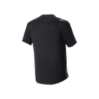 Alpinestars A-Aria Polartec Switch Jersey, koszulka MTB z krótkim rękawem, czarna, widok z tyłu pokazujący sportowy krój i wydłużony tył, techniczny materiał odprowadzający wilgoć do jazdy na szlaku