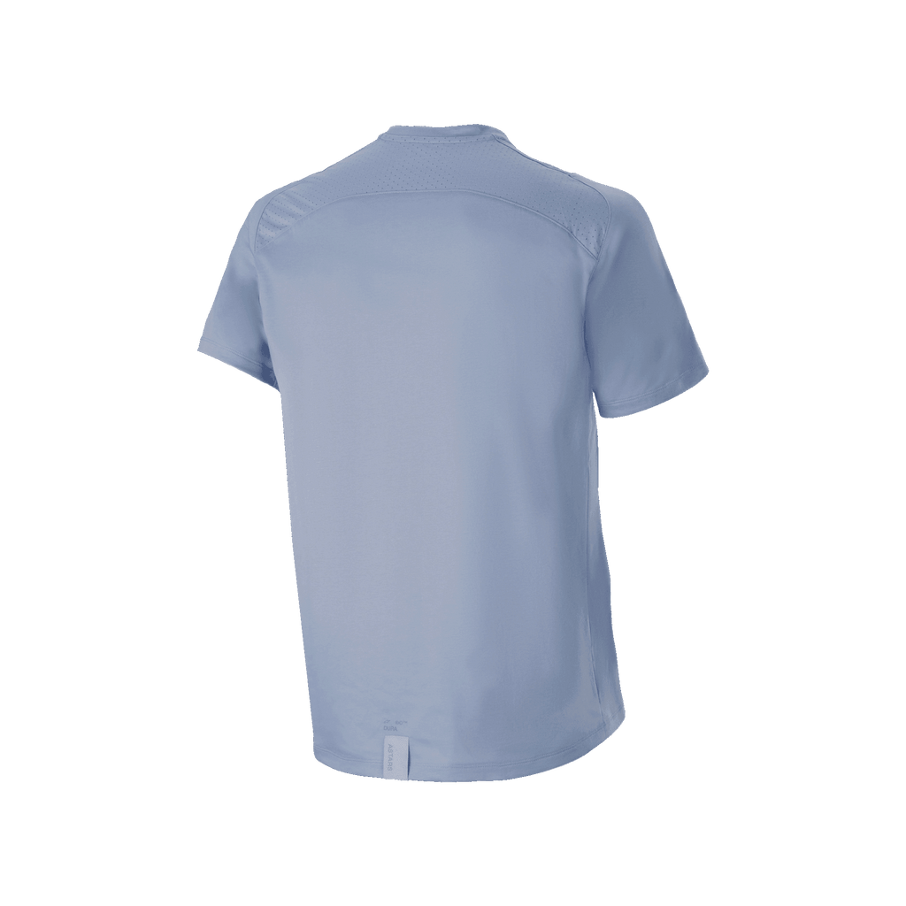 Alpinestars A-Dura Dri Astar Short Sleeve Jersey, Infinity Blue, widok z tyłu z panelami wentylacyjnymi z siatki w górnej części pleców i na ramionach, przedłużony tył, techniczna odzież rowerowa MTB