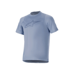 Koszulka Alpinestars A-Dura Dri Astar z krótkim rękawem, niebieska (Infinity Blue), duże logo na piersi, oddychające panele z siateczki na rękawach i materiał drirelease®, zaprojektowana do kolarstwa górskiego