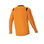 Alpinestars A-Dura Dri Wool Long Sleeve Jersey, ciemnozłota, widok z tyłu z czarnymi panelami z siatki na ramionach i kołnierzu, techniczna odzież MTB z wydłużonym tyłem