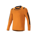 Alpinestars A-Dura Dri Wool Jersey - Long Sleeve, koszulka rowerowa MTB, ciemnozłota, czarny okrągły dekolt i panele z siateczki na barkach i rękawach, napis Alpinestars na piersi, techniczna mieszanka wełny do jazdy na szlaku
