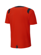 Alpinestars A-Dura Dri Wool Short Sleeve Jersey, Spicy Orange, rear view, featuring black mesh panels on the shoulders and collar, longer drop tail for trail riding coverage