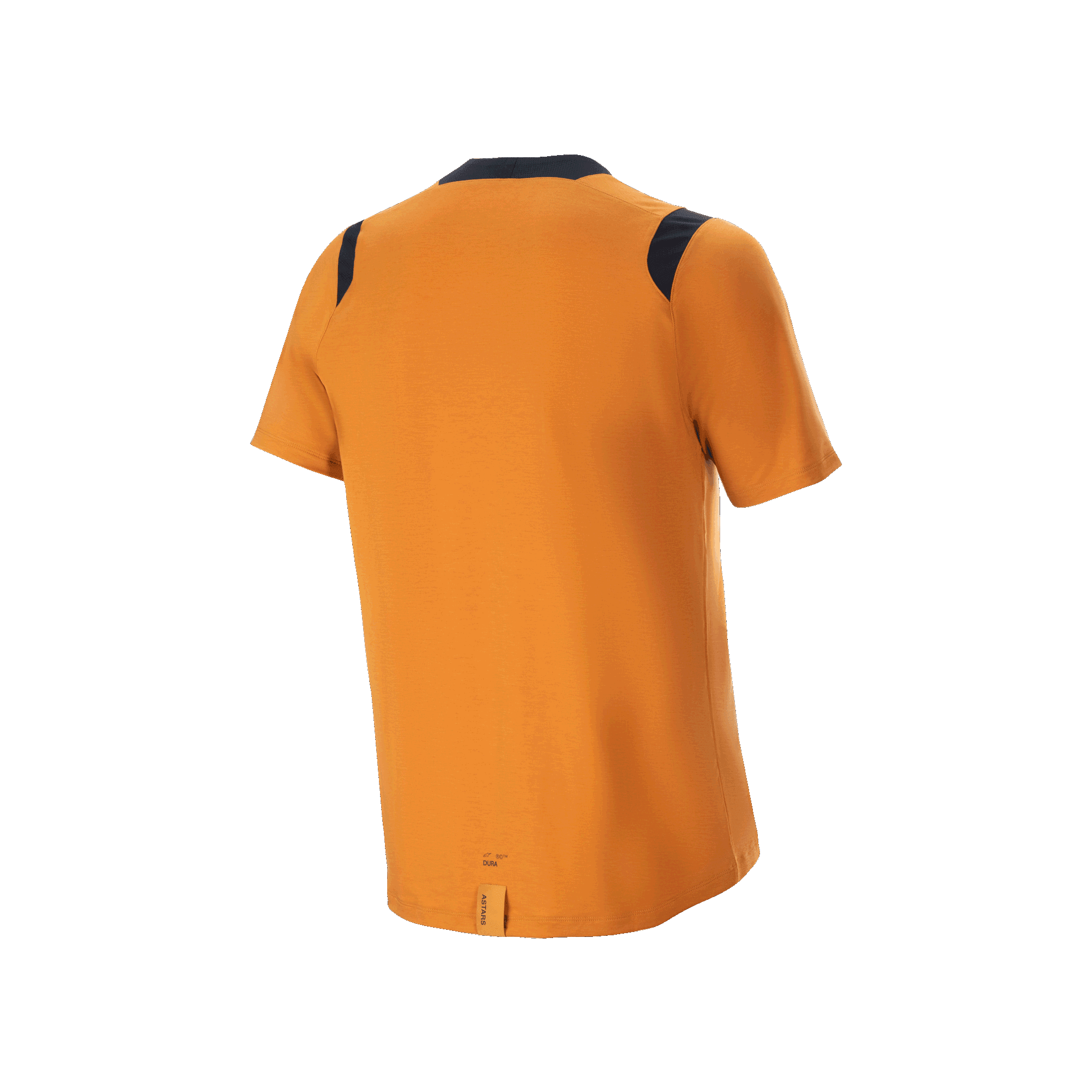 Alpinestars A-Dura Dri Wool Short Sleeve Jersey, Dark Gold, rear view featuring black mesh panels on shoulders and a longer drop tail, performance cycling apparel