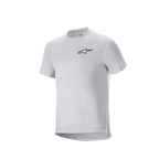 Alpinestars A-Aria Astar Jersey, koszulka rowerowa z krótkim rękawem, kolor White Dove, małe czarne logo Alpinestars na piersi, sportowy krój z wydłużonym tyłem do jazdy MTB