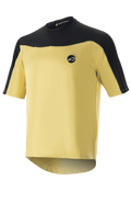 Alpinestars Drop Meta Jersey - Short Sleeve, koszulka rowerowa MTB, złota i czarna, siateczkowa konstrukcja z kontrastowymi panelami na ramionach, okrągłe logo na piersi i przedłużony tył