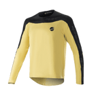 Alpinestars Drop Meta Long Sleeve Jersey, koszulka rowerowa MTB, złoto-czarna, czarny karczek na ramionach i zewnętrzne panele rękawów, małe okrągłe logo na piersi, lekka oddychająca tkanina siateczkowa, przedłużony tył
