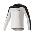 Alpinestars Drop Meta Jersey - Long Sleeve, koszulka rowerowa MTB, jasnoszara i czarna, czarny karczek na ramionach i panele na rękawach z brandingiem, przedłużony tył dla lepszej osłony, okrągłe logo na lewej piersi