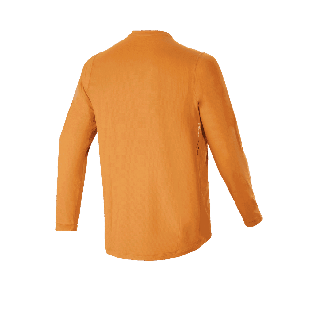 Alpinestars A-Dura Rocker Long Sleeve Jersey, koszulka rowerowa MTB, ciemnozłota, widok z tyłu, przedłużony tył zapewniający osłonę, techniczny materiał żakardowy