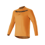 Alpinestars A-Dura Rocker Long Sleeve Jersey, koszulka rowerowa MTB, ciemnozłota, z czarnym nadrukiem Alpinestars na piersi, lekka dzianina żakardowa z dłuższym tyłem, funkcjonalna odzież kolarska