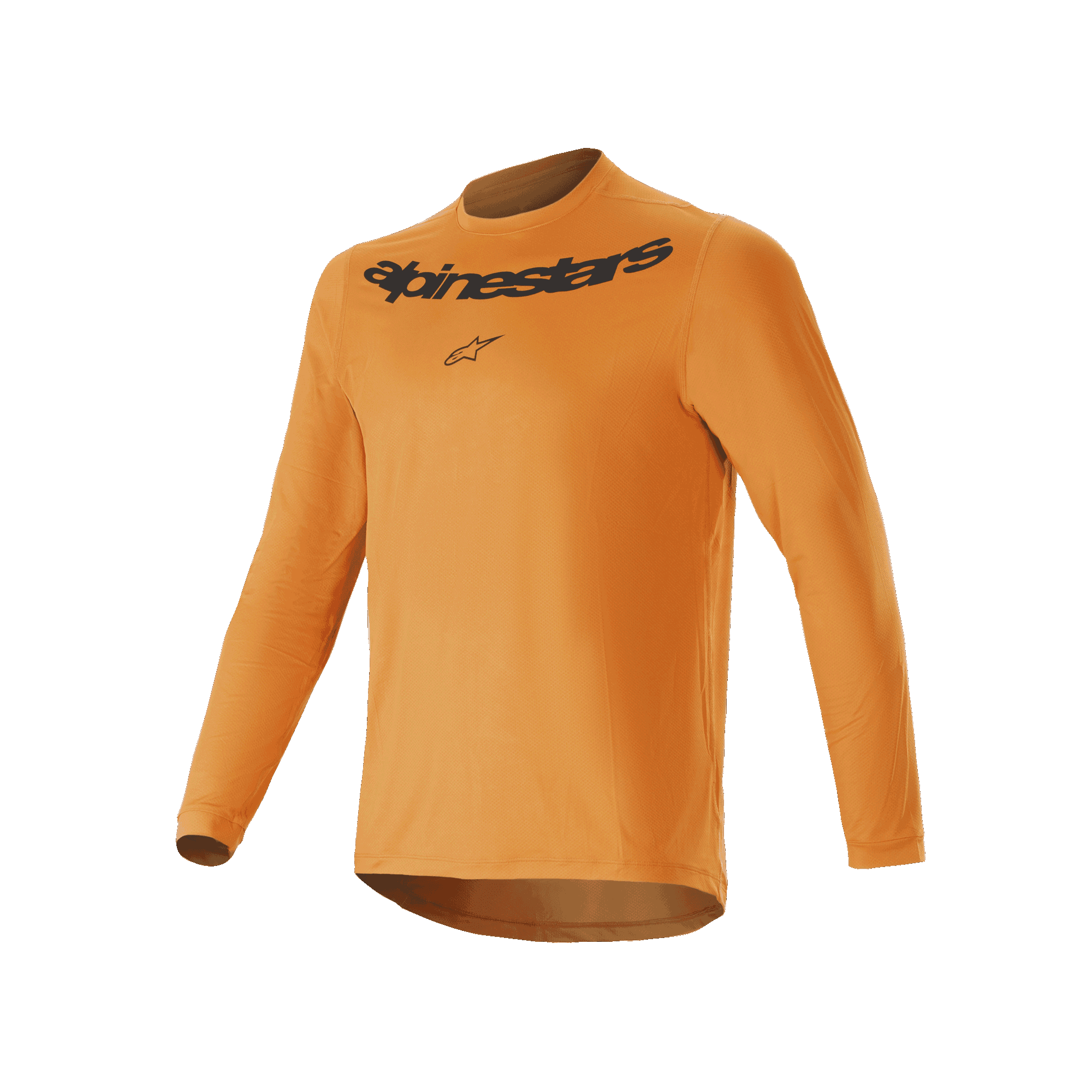 Alpinestars A-Dura Rocker Long Sleeve Jersey, koszulka rowerowa MTB, ciemnozłota, z czarnym nadrukiem Alpinestars na piersi, lekka dzianina żakardowa z dłuższym tyłem, funkcjonalna odzież kolarska