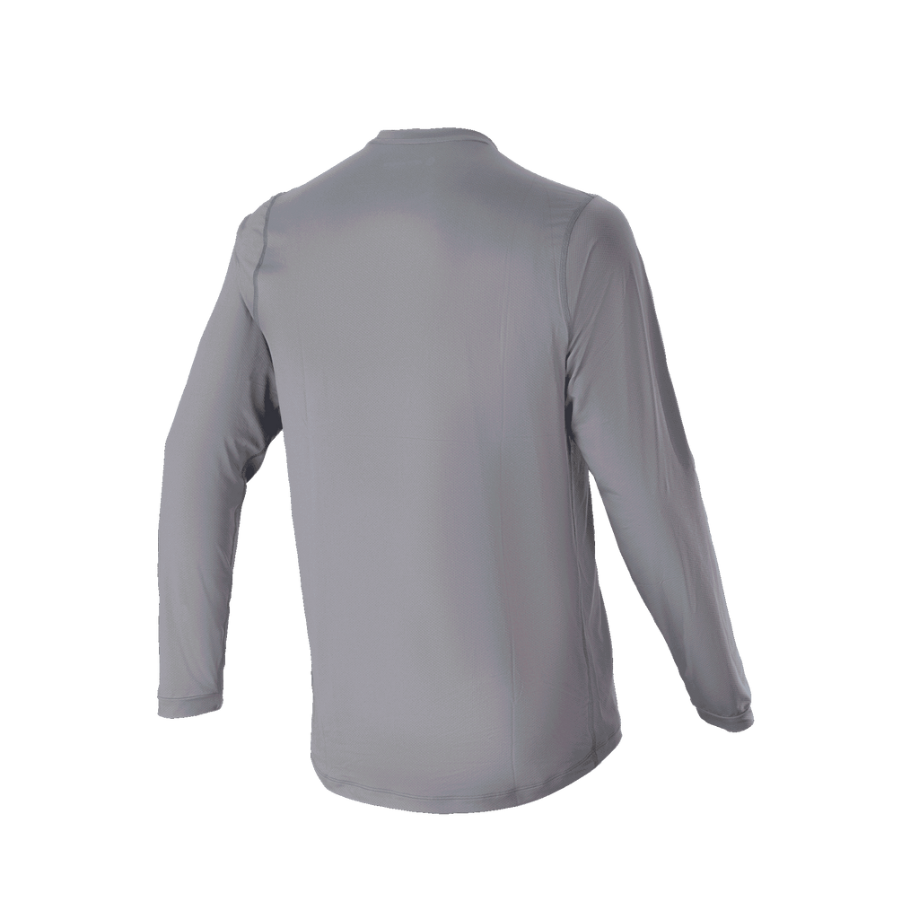 Alpinestars A-Dura Rocker Long Sleeve Jersey, ciemnoszara koszulka rowerowa z długim rękawem, widok z tyłu podkreślający przedłużony tył, codzienna odzież MTB o regularnym kroju