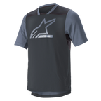 Alpinestars Drop 6 V2 Jersey - Short Sleeve, Grisaille Black, MTB Jersey, technical poly-fabric with dark grey body and light grey sleeves, large silver Alpinestars logo on chest, mesh inserts for airflow, relaxed fit for off-road cycling