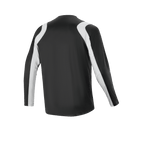 Alpinestars A-Supra Oscar Jersey - długi rękaw, czarna, widok z tyłu, z zakrzywionymi białymi panelami na ramionach i rękawach, lekka i oddychająca odzież rowerowa MTB
