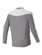 Alpinestars A-Supra Race Jersey - Long Sleeve, koszulka MTB, ciemnoszara i biała, widok z tyłu z małym logo gwiazdy, czerwona grafika na ramionach, sportowy krój do wyścigów terenowych