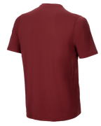 Alpinestars A-Dura Switch Short Sleeve Jersey, bordowa koszulka rowerowa, widok z tyłu, przedłużony tył i małe pionowe logo Alpinestars na dole z boku, odzież rowerowa MTB