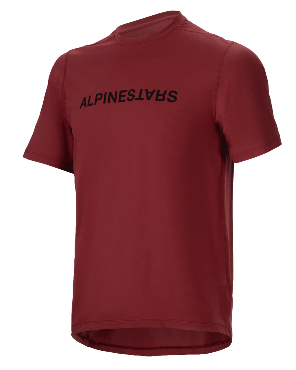 Alpinestars A-Dura Switch Jersey, koszulka MTB z krótkim rękawem, bordowa, czarne logo na piersi, lekka, odprowadzająca wilgoć tkanina, okrągły dekolt i przedłużony tył, zaprojektowana do jazdy terenowej