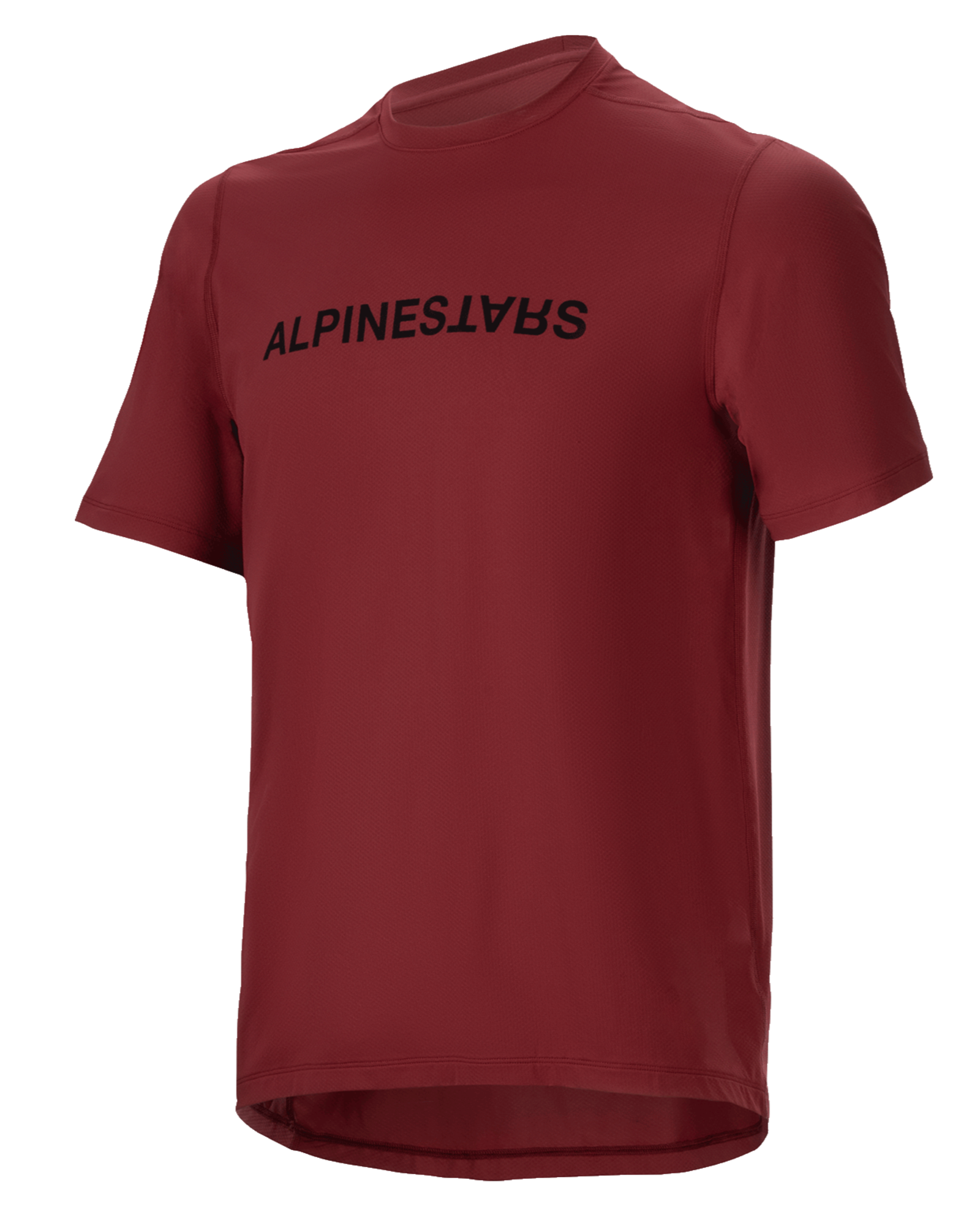 Alpinestars A-Dura Switch Jersey, koszulka MTB z krótkim rękawem, bordowa, czarne logo na piersi, lekka, odprowadzająca wilgoć tkanina, okrągły dekolt i przedłużony tył, zaprojektowana do jazdy terenowej