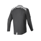 Alpinestars A-Dura Dri Oscar Long Sleeve Jersey, Black Reflective, widok z tyłu z białymi odblaskowymi paskami na ramionach i rękawach, techniczny materiał drirelease® z recyklingu, przedłużony tył do jazdy terenowej
