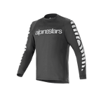 Alpinestars A-Dura Dri Oscar Long Sleeve Jersey, koszulka rowerowa, czarna odblaskowa, z dużym srebrnym odblaskowym logotypem na klatce piersiowej i wzorami graficznymi na rękawach, techniczna odzież MTB