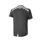 Alpinestars A-Dura Dri Oscar Short Sleeve Jersey, koszulka MTB, czarna odblaskowa, widok z tyłu z białymi ukośnymi pasami na ramionach i plecach, przedłużony tył dla lepszej osłony podczas jazdy