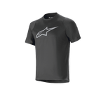 Alpinestars A-Dura Dri Oscar Jersey - Short Sleeve, techniczna koszulka rowerowa MTB, czarna odblaskowa, duże srebrne odblaskowe logo Alpinestars na klatce piersiowej, regularny krój