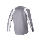 Alpinestars A-Supra Astar Long Sleeve Jersey, ciemnoszara i biała, widok z tyłu pokazujący wentylowaną strukturę siatki i wydłużony tył, profesjonalna odzież rowerowa do MTB