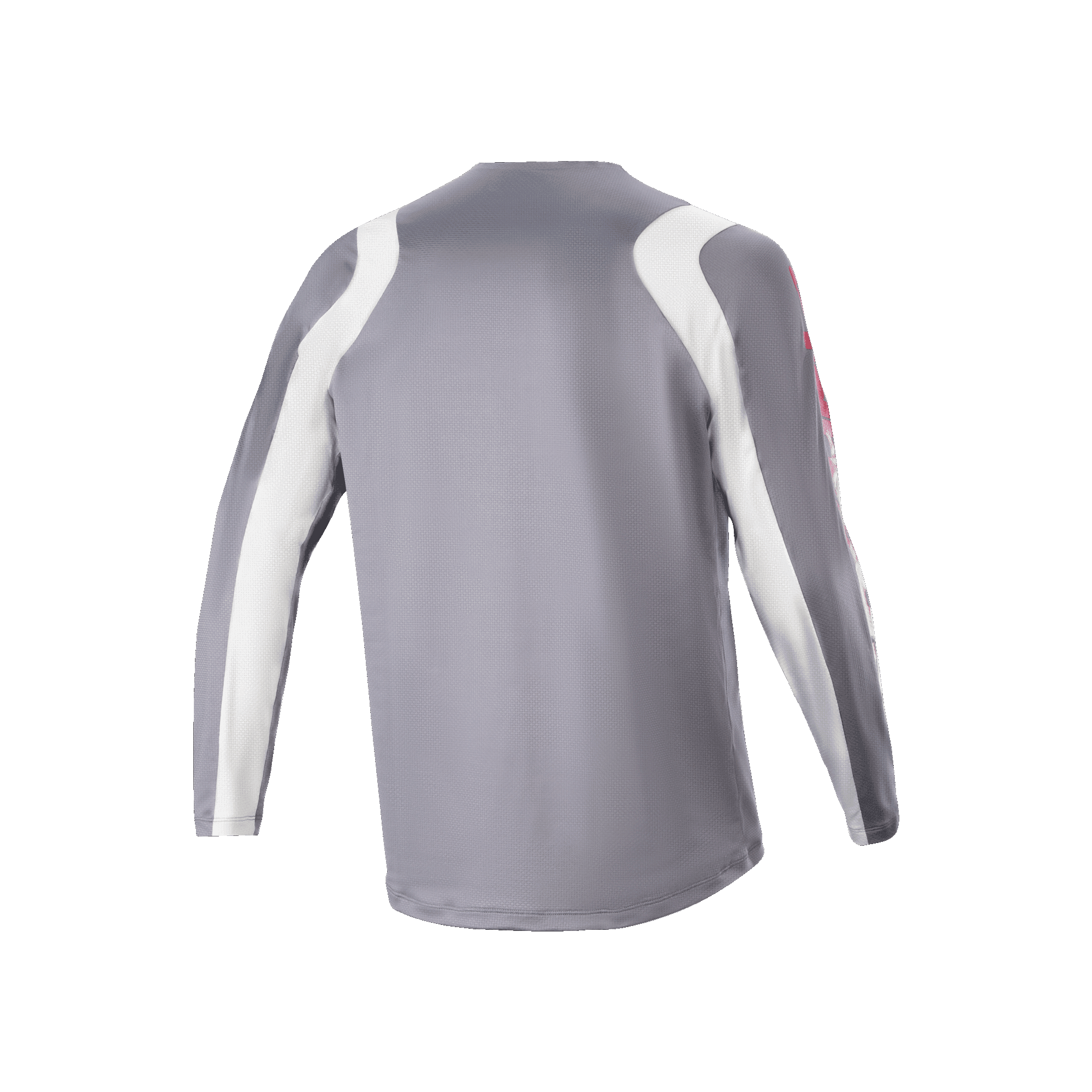 Alpinestars A-Supra Astar Long Sleeve Jersey, ciemnoszara i biała, widok z tyłu pokazujący wentylowaną strukturę siatki i wydłużony tył, profesjonalna odzież rowerowa do MTB